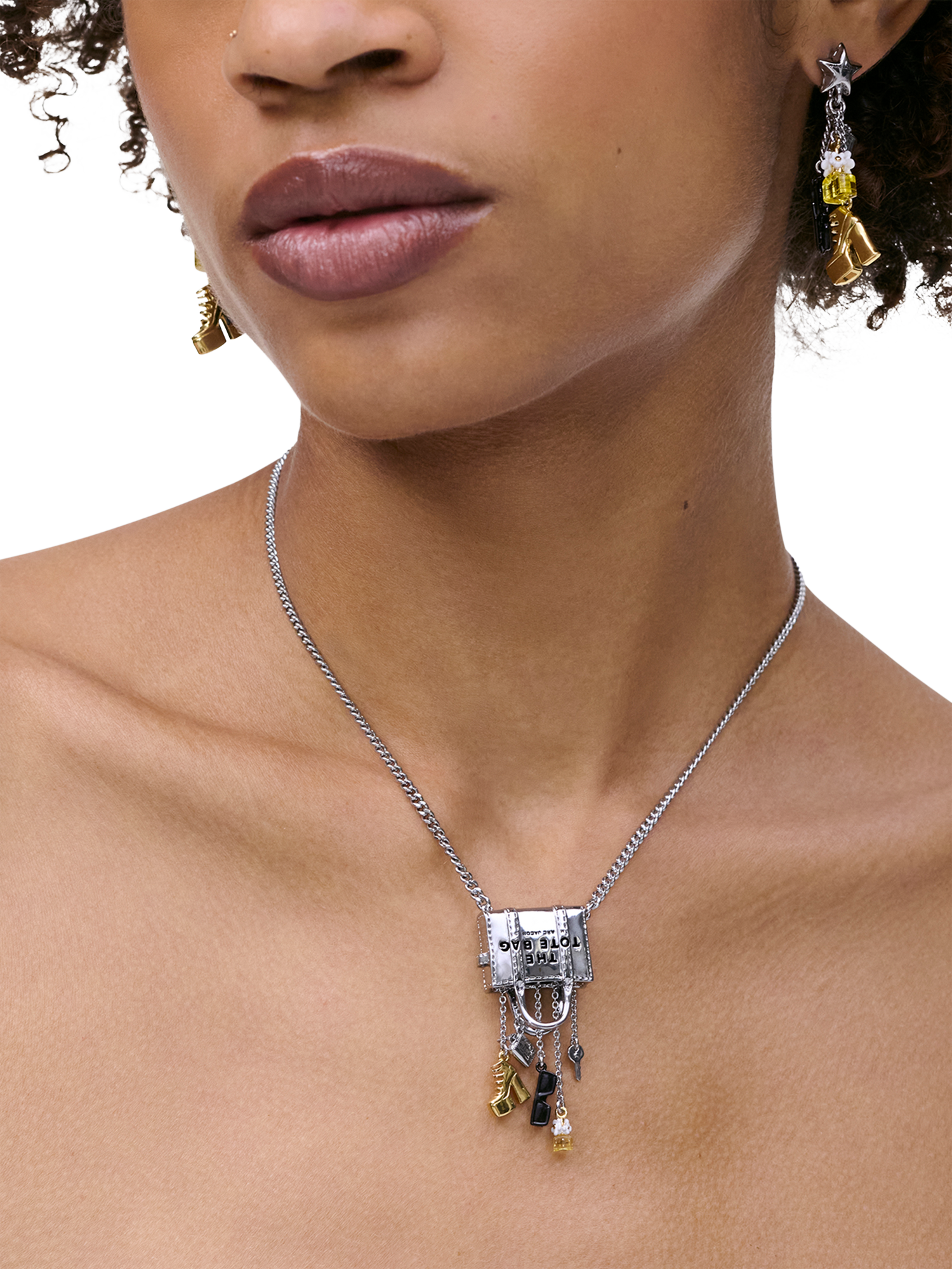Product image 2 of 4, which shows Marc Jacobs Enamel Tote Bag Charm Necklace, Gold/Silver