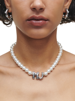 Marc Jacobs Balloon Initials Pearl Necklace, Silver - view 2, White/Silver