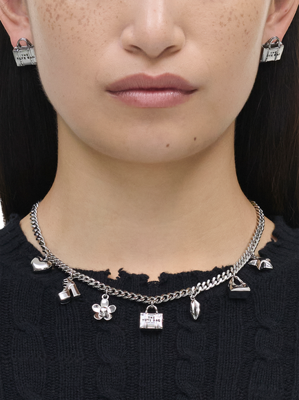 Marc Jacobs Mini Icon Charm Necklace, Silver - view 2, Antique Silver