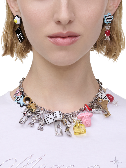 Marc Jacobs Sticker Statement Necklace, Silver/Multi - view 2, Silver Multi