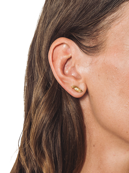 Eclectica Pre-Loved Gold Plated Pierced Stud Earrings, Dated Circa 1980s - view 2, Gold