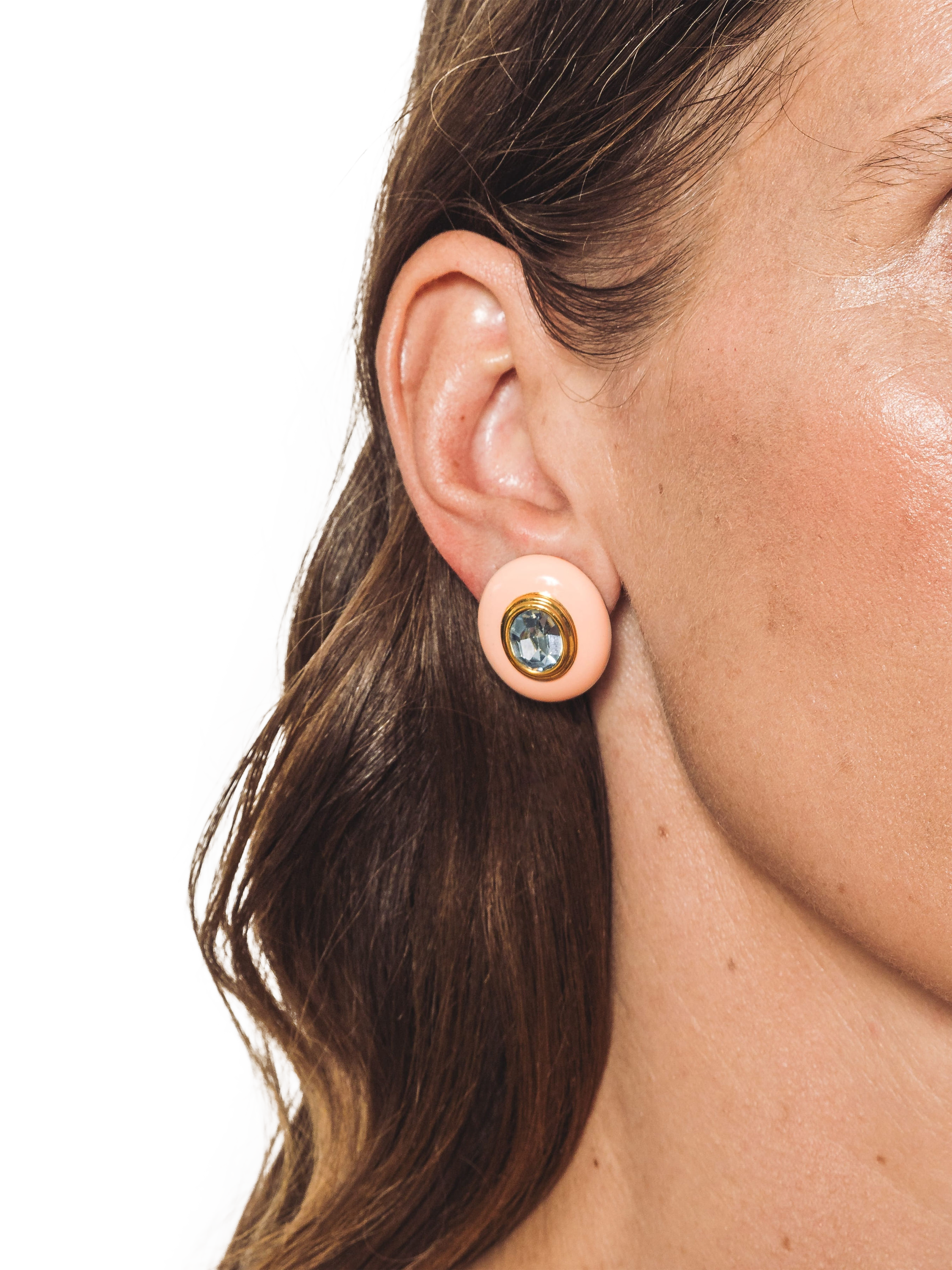 Product image 2 of 3, which shows Eclectica Pre-Loved Refound Rhinestone and Enamel Pierced Earrings, Dated Circa 1980s