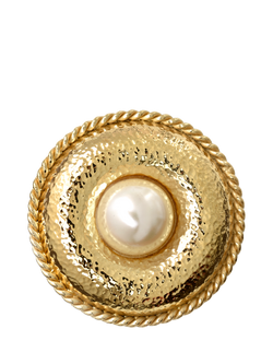 Eclectica Pre-Loved Refound Pearl Cabochon Brooch with Rope Detail, Dated Circa 1980s, Gold