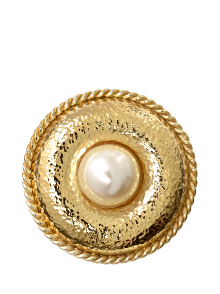 Eclectica Pre-Loved Refound Pearl Cabochon Brooch with Rope Detail, Dated Circa 1980s, Gold