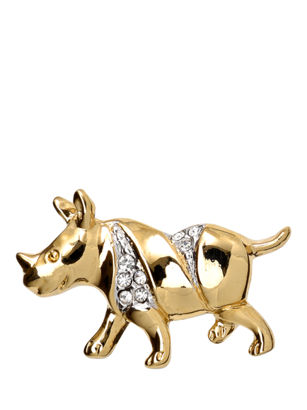 Eclectica Pre-Loved Refound Gold Plated Vintage Rhino Cabouchon Clutch Pin, Gold