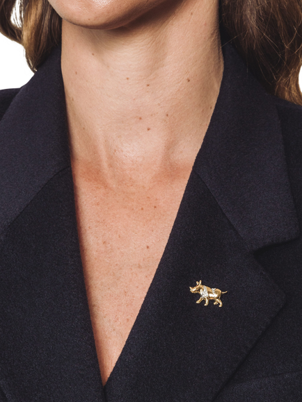 Eclectica Pre-Loved Refound Gold Plated Vintage Rhino Cabouchon Clutch Pin - view 2, Gold