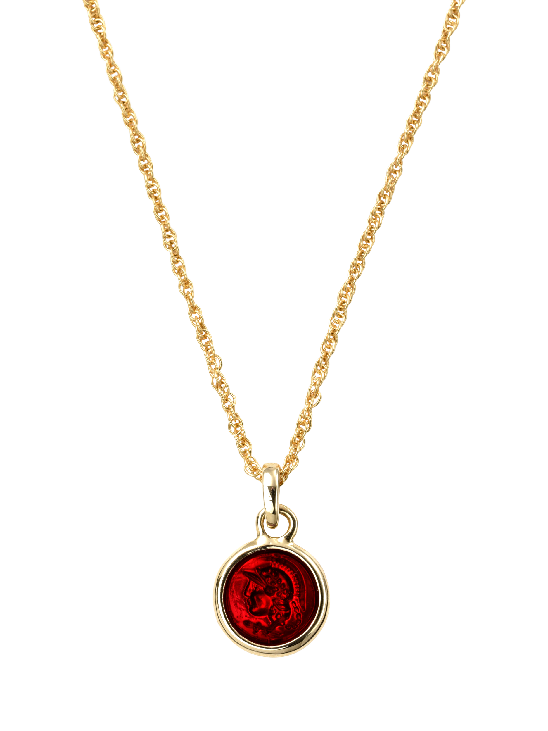 Product image 1 of 2, which shows Eclectica Pre-Loved Refound Enamel Centurian's Head Disc Pendant, Gold
