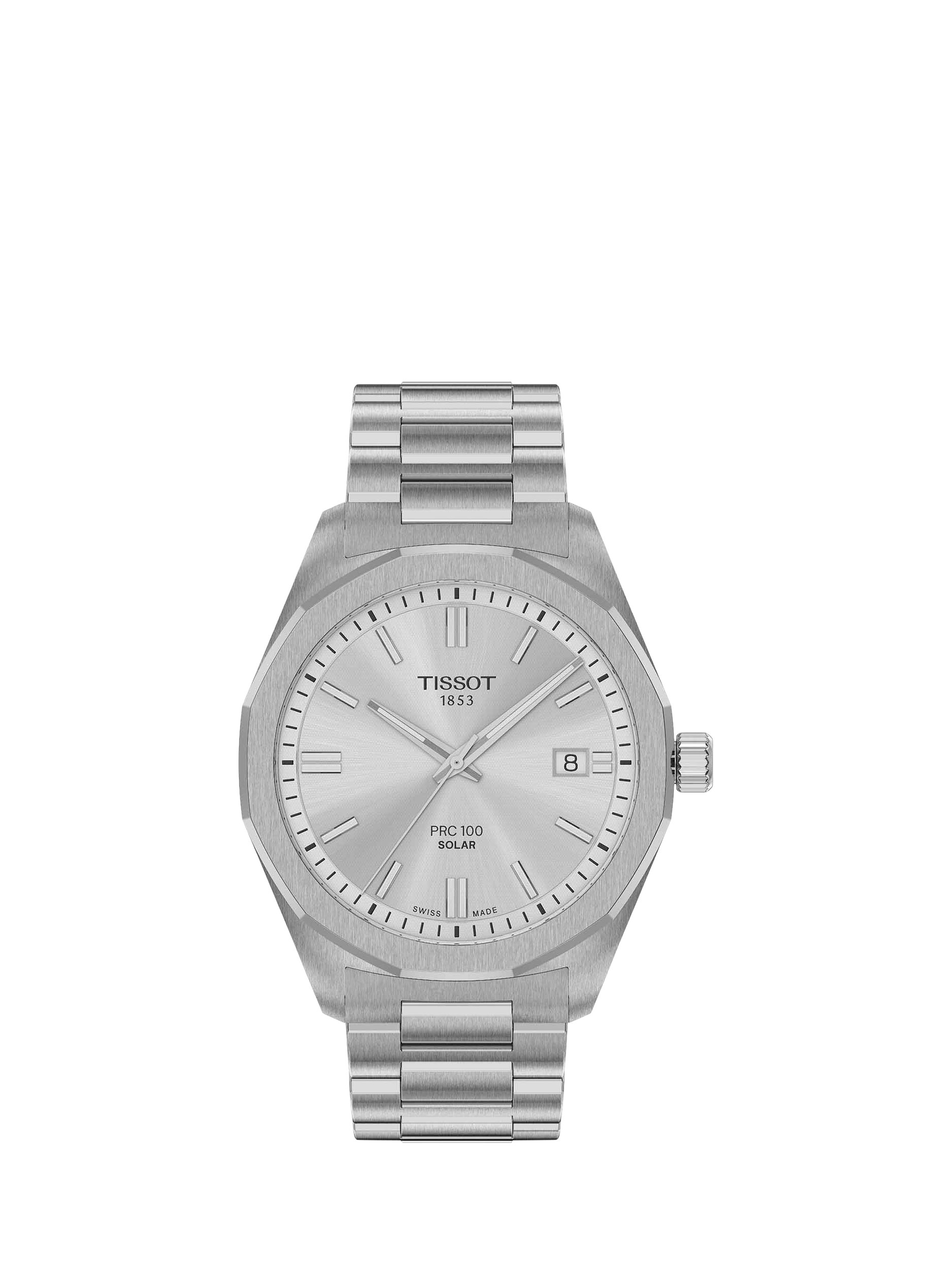 Product image 1 of 5, which shows Tissot T1514221103100 PRC100 Solar Men's Bracelet Strap Watch, Silver