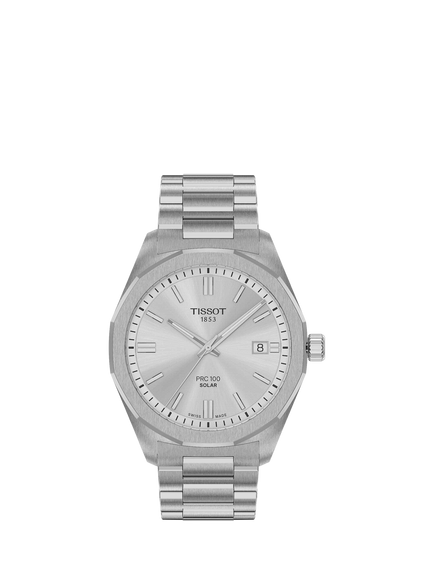 Tissot T1514221103100 PRC100 Solar Men's Bracelet Strap Watch, Silver, Silver