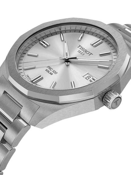 Tissot T1514221103100 PRC100 Solar Men's Bracelet Strap Watch, Silver - view 2, Silver
