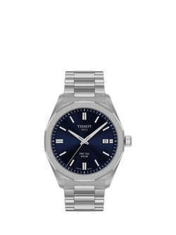 Tissot T1514221104100 PRC100 Solar Men's Bracelet Strap Watch, Black/Silver, Blue