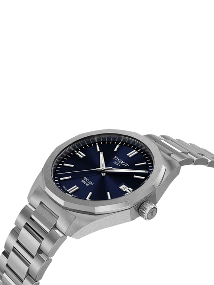 Tissot T1514221104100 PRC100 Solar Men's Bracelet Strap Watch, Black/Silver - view 2, Blue