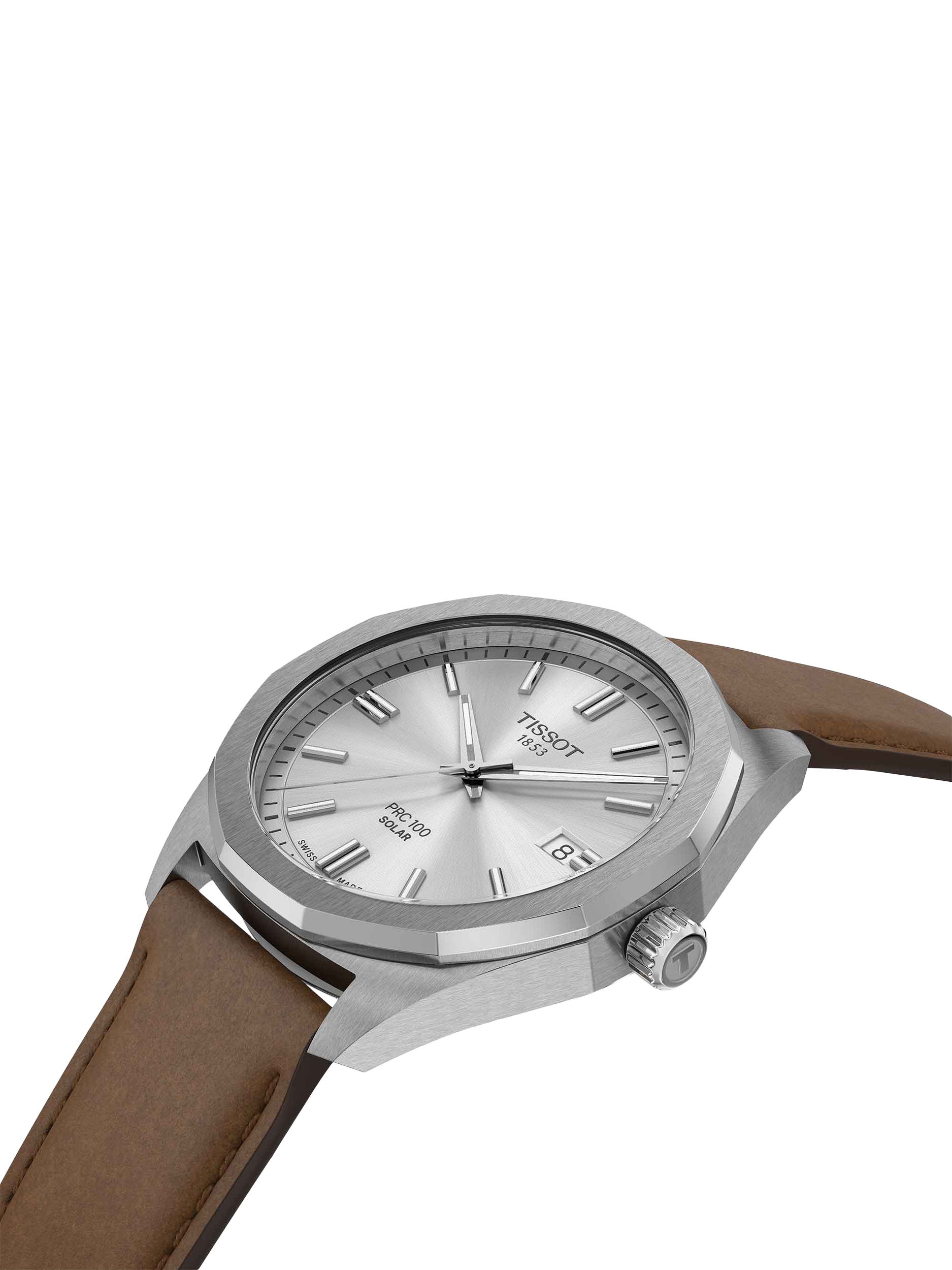 Product image 2 of 5, which shows Tissot T1514221603100 PRC100 Solar Men's Leather Strap Watch, Silver