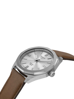 Tissot T1514221603100 PRC100 Solar Men's Leather Strap Watch, Silver - view 2, Silver