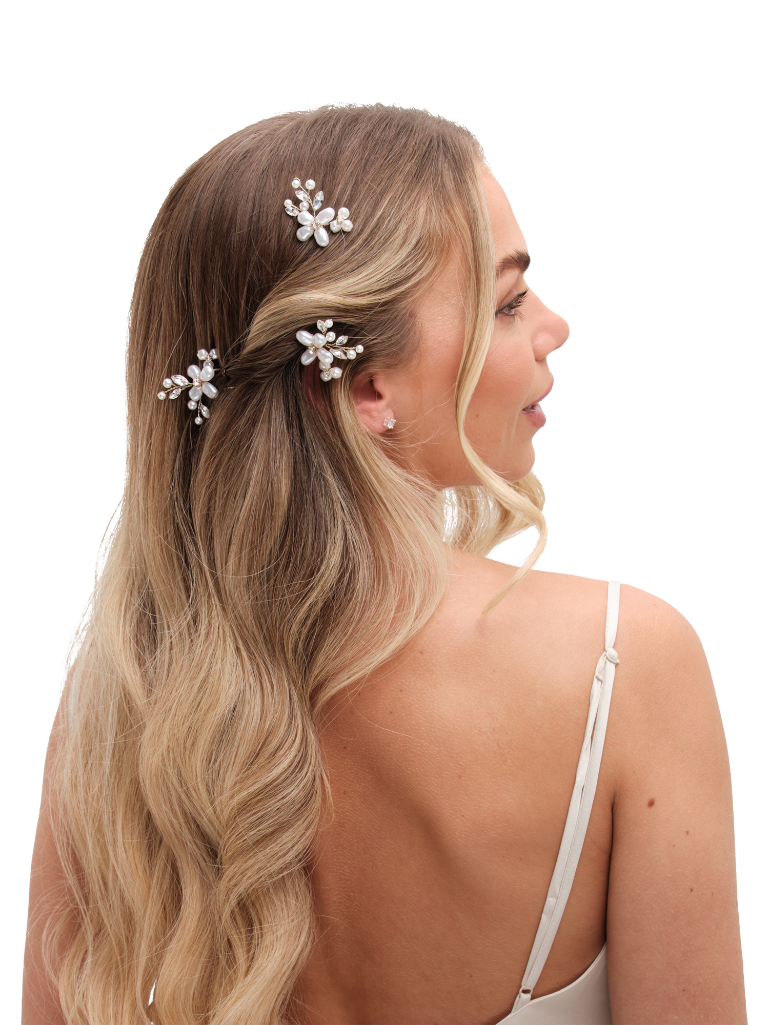 Product image 3 of 4, which shows Jon Richard Mother of Pearl Floral Hair Pins, Set of 2