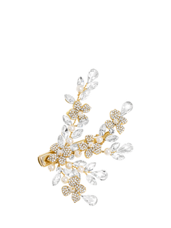 Jon Richard Crystal Spray Floral and Pearl Embellished Hair Slide, Gold, Gold