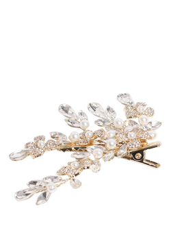 Jon Richard Crystal Spray Floral and Pearl Embellished Hair Slide, Gold - view 2, Gold