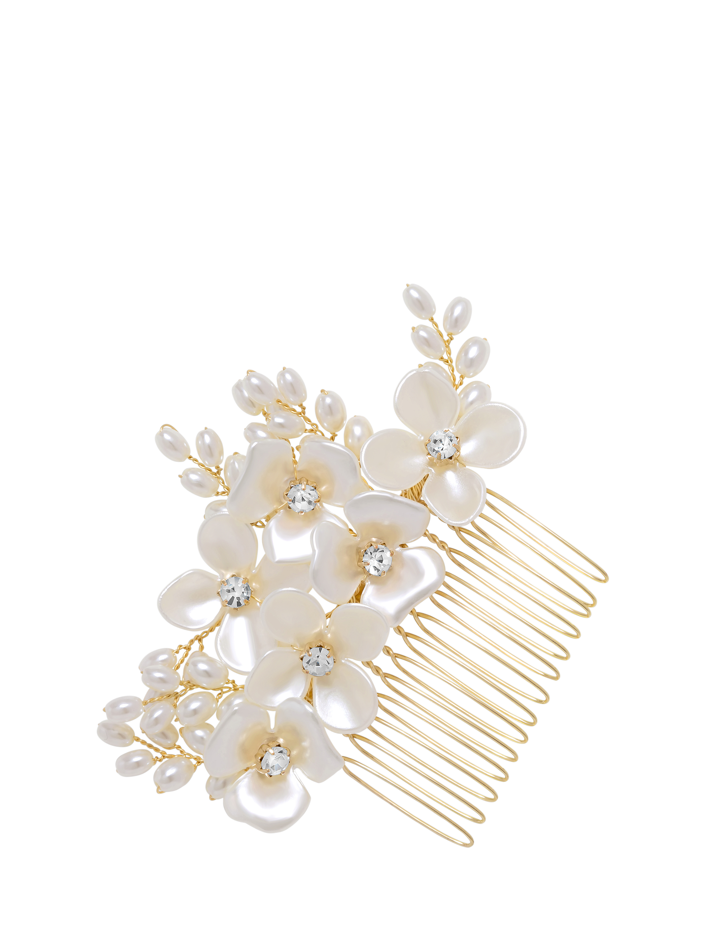 Product image 1 of 2, which shows Jon Richard Floral And Crystal Hair Comb, White/Gold