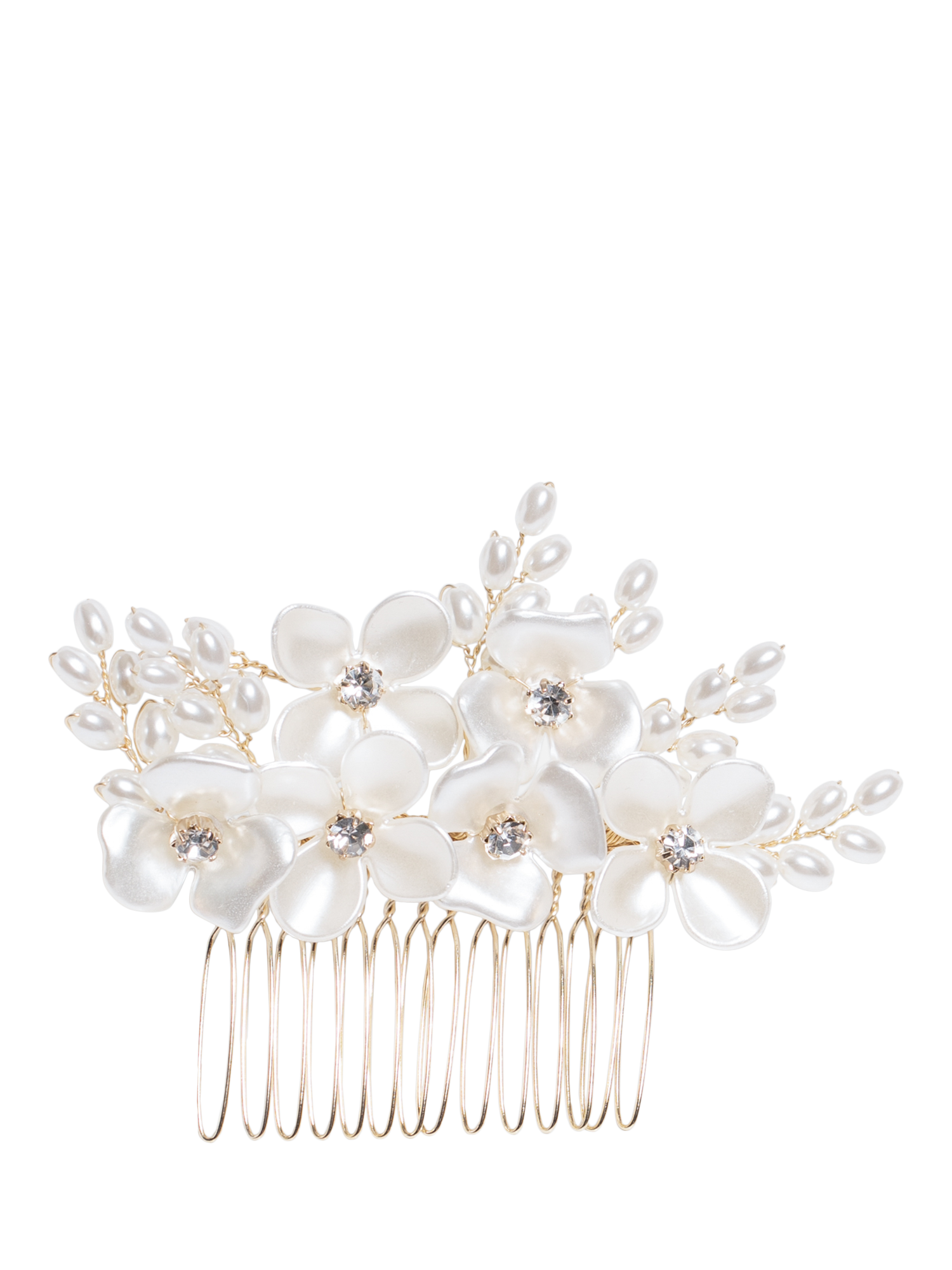 Product image 2 of 2, which shows Jon Richard Floral And Crystal Hair Comb, White/Gold