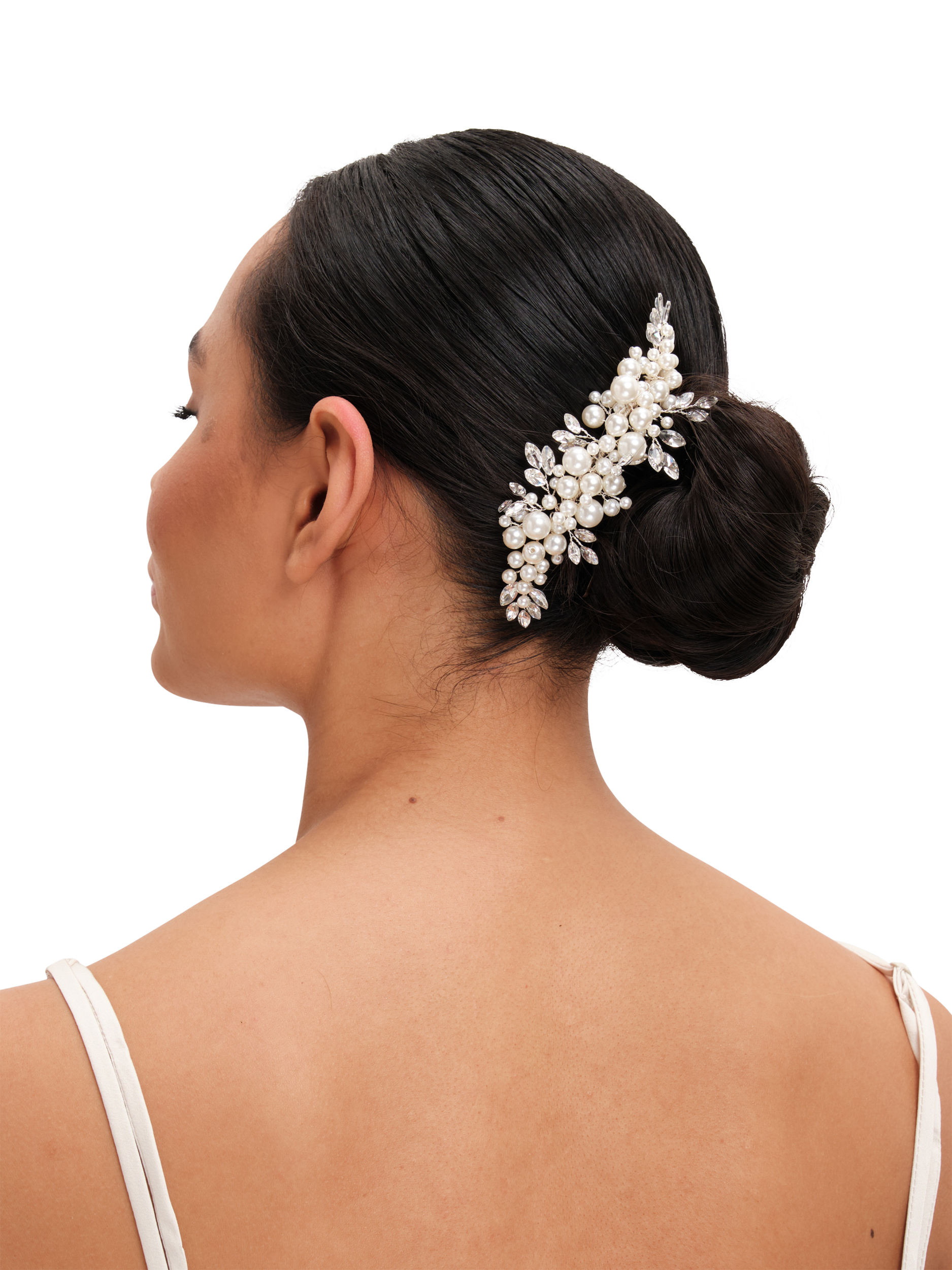 Product image 2 of 3, which shows Jon Richard Pearl and Leaf Hair Comb, Silver