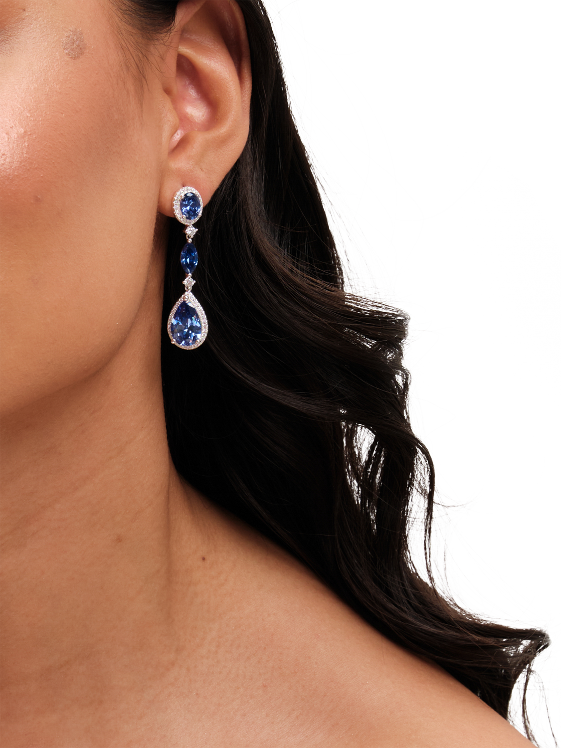 Product image 2 of 3, which shows Jon Richard Rhodium Plate Lavender Leaf Earrings, Silver/Blue