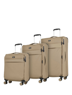 Rock Harper 8-Wheel Soft Shell Suitcase, Set of 3, Beige