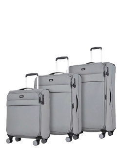 Rock Harper 8-Wheel Soft Shell Suitcase, Set of 3, Grey