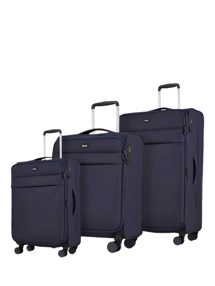 Rock Harper 8-Wheel Soft Shell Suitcase, Set of 3, Navy