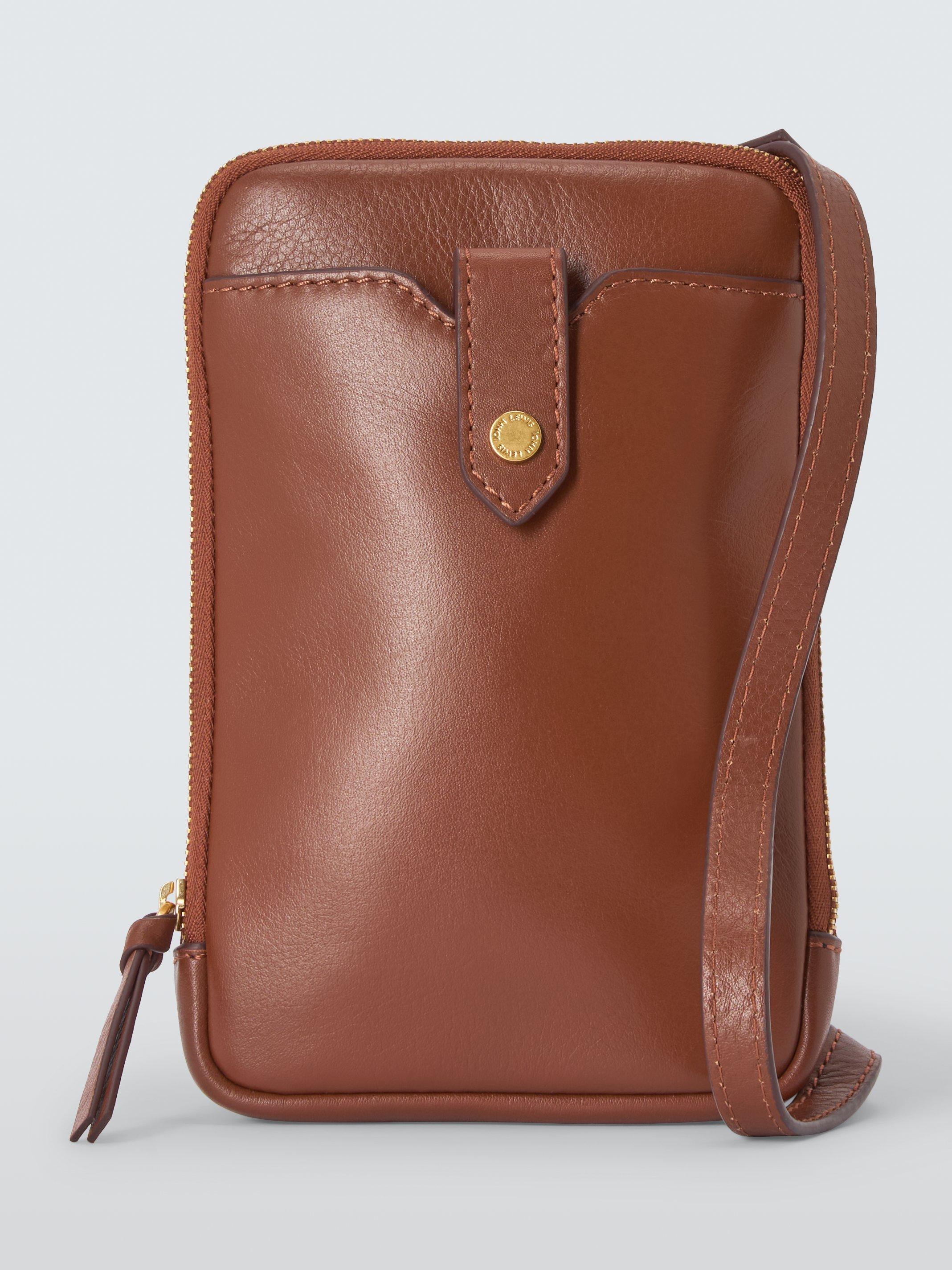 Product image 1 of 6, which shows John Lewis Leather Crossbody Phone Bag, Tan