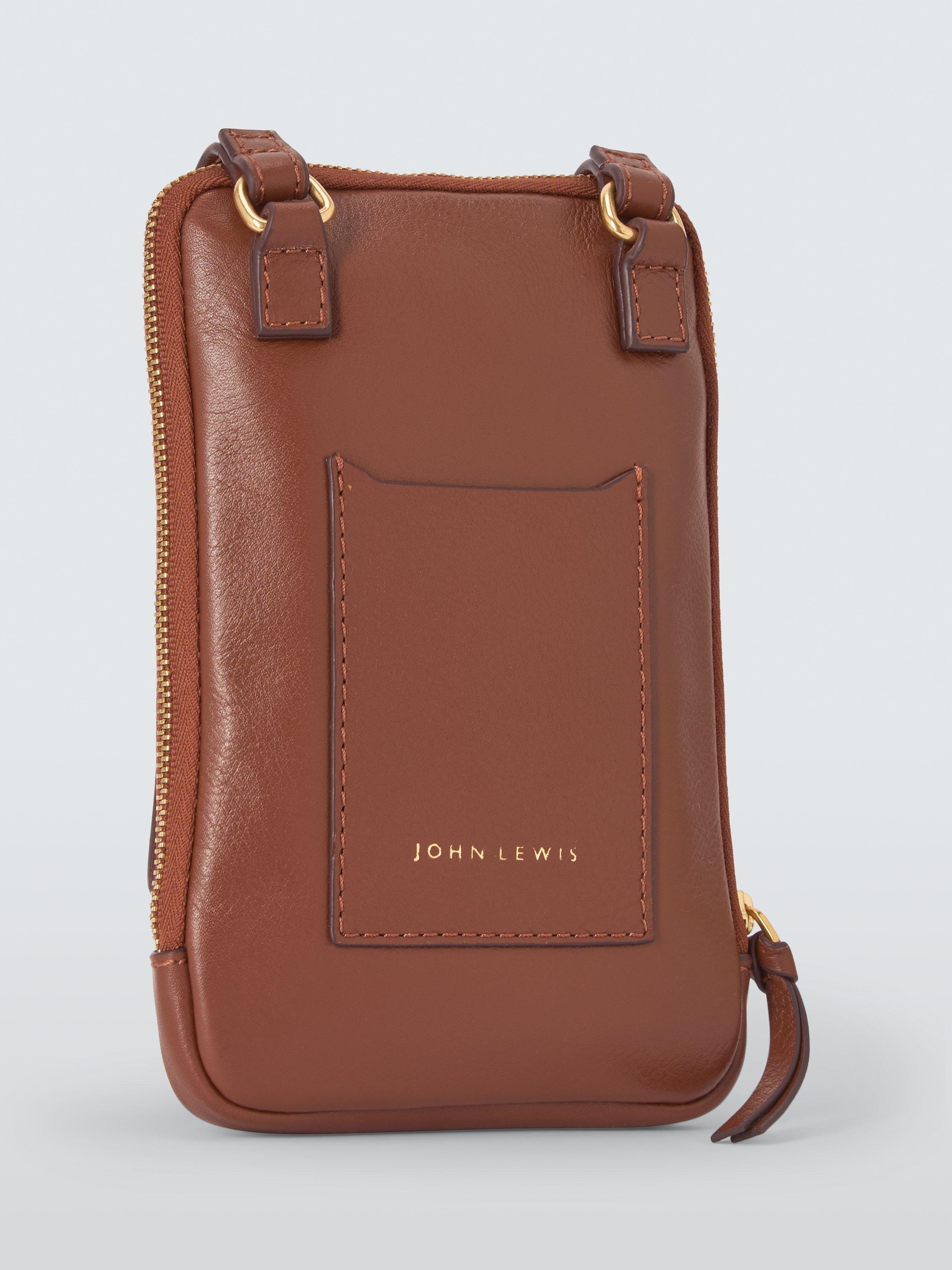 Product image 3 of 6, which shows John Lewis Leather Crossbody Phone Bag, Tan