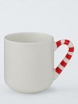 John Lewis Candy Cane Handle Stoneware Mug, 300ml, White/Red