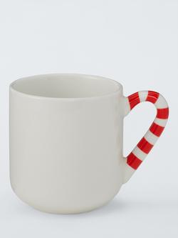 John Lewis Candy Cane Handle Stoneware Mug, 300ml, White/Red, White/Red