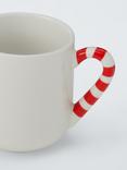 John Lewis Candy Cane Handle Stoneware Mug, 300ml, White/Red