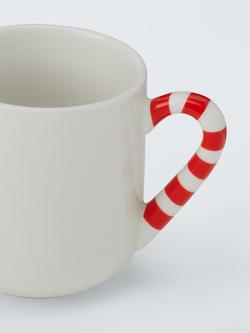 John Lewis Candy Cane Handle Stoneware Mug, 300ml, White/Red - view 2, White/Red