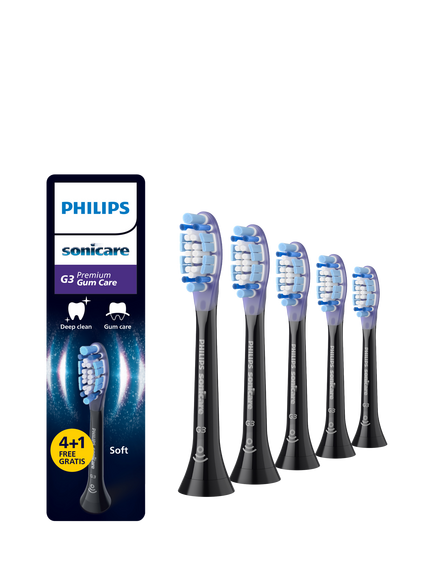 Sonicare HX9055/88 G3 Premium Gum Care Genuine Replacement Toothbrush Heads, Pack of 5, Black, Black