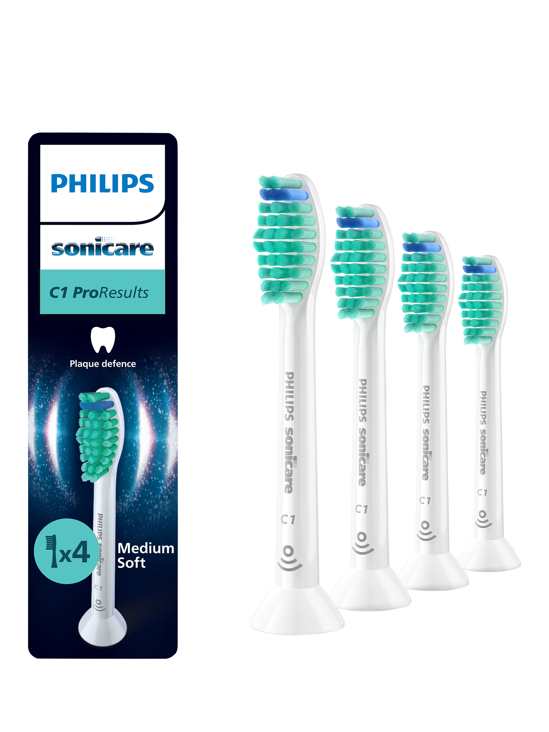 Product image 1 of 8, which shows Sonicare HX6014/87 C1 ProResults Replacement Toothbrush Heads, Pack of 4, White