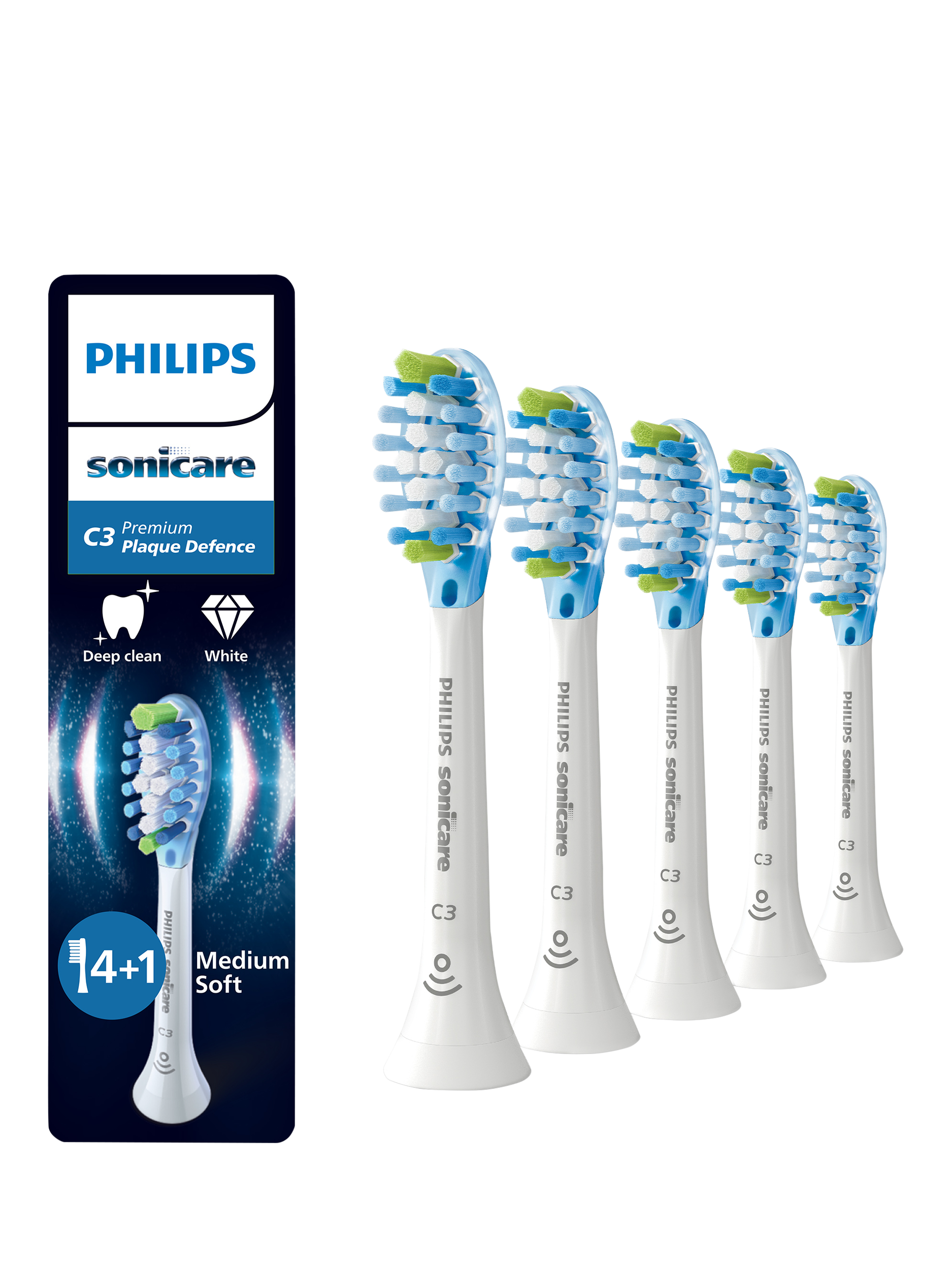 Product image 1 of 9, which shows Sonicare HX9045/87 C3 Premium Plaque Defence Replacement Toothbrush Heads, Pack of 5, White