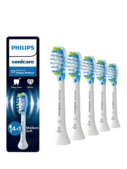 Sonicare HX9045/87 C3 Premium Plaque Defence Replacement Toothbrush Heads, Pack of 5, White, White