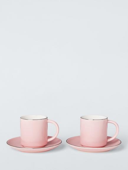 John Lewis Fine China Espresso Cup & Saucer, Set of 2, 110ml, Pink, 
