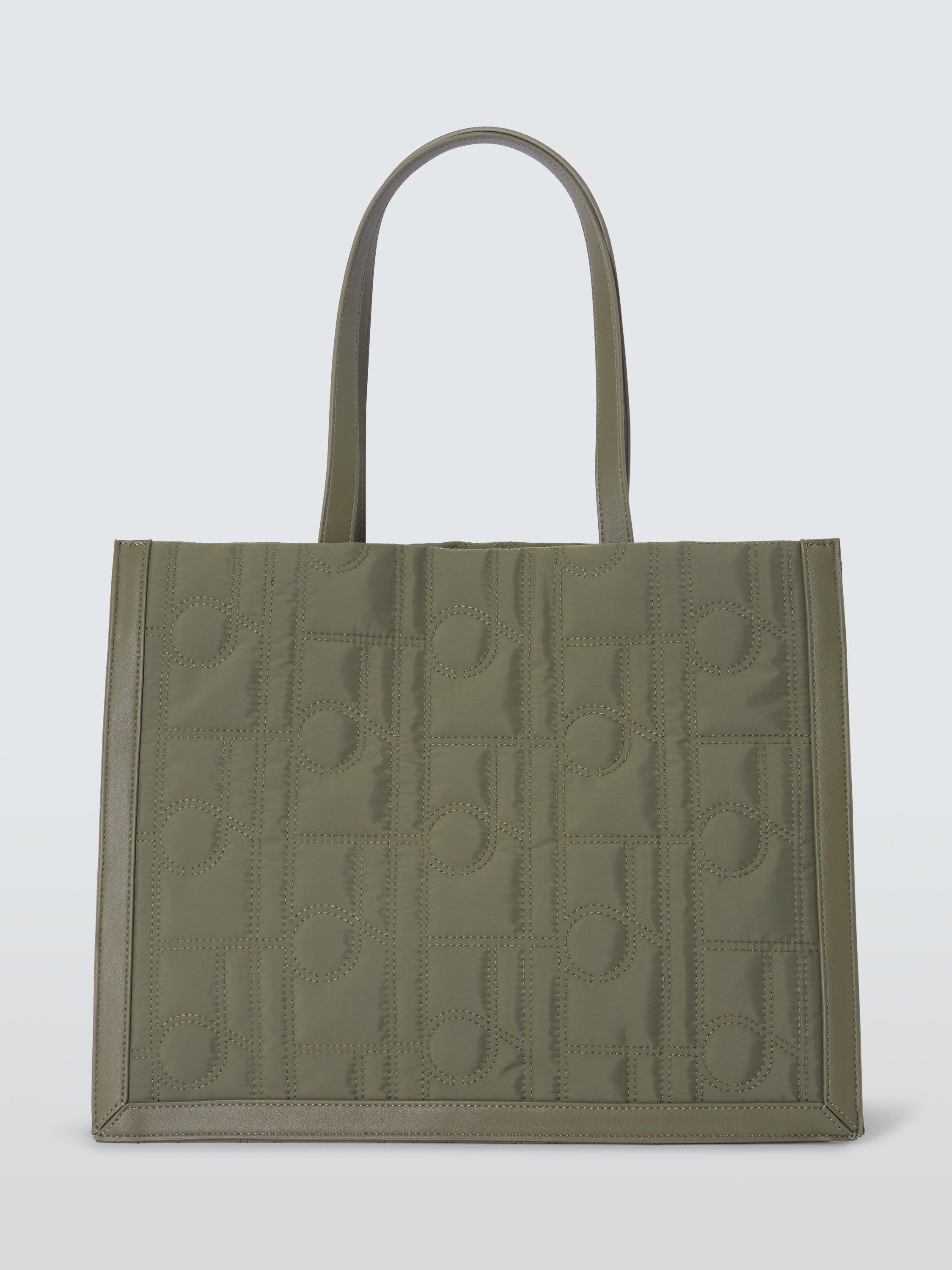 Product image 1 of 6, which shows John Lewis Quilted Logo Tote Bag, Khaki