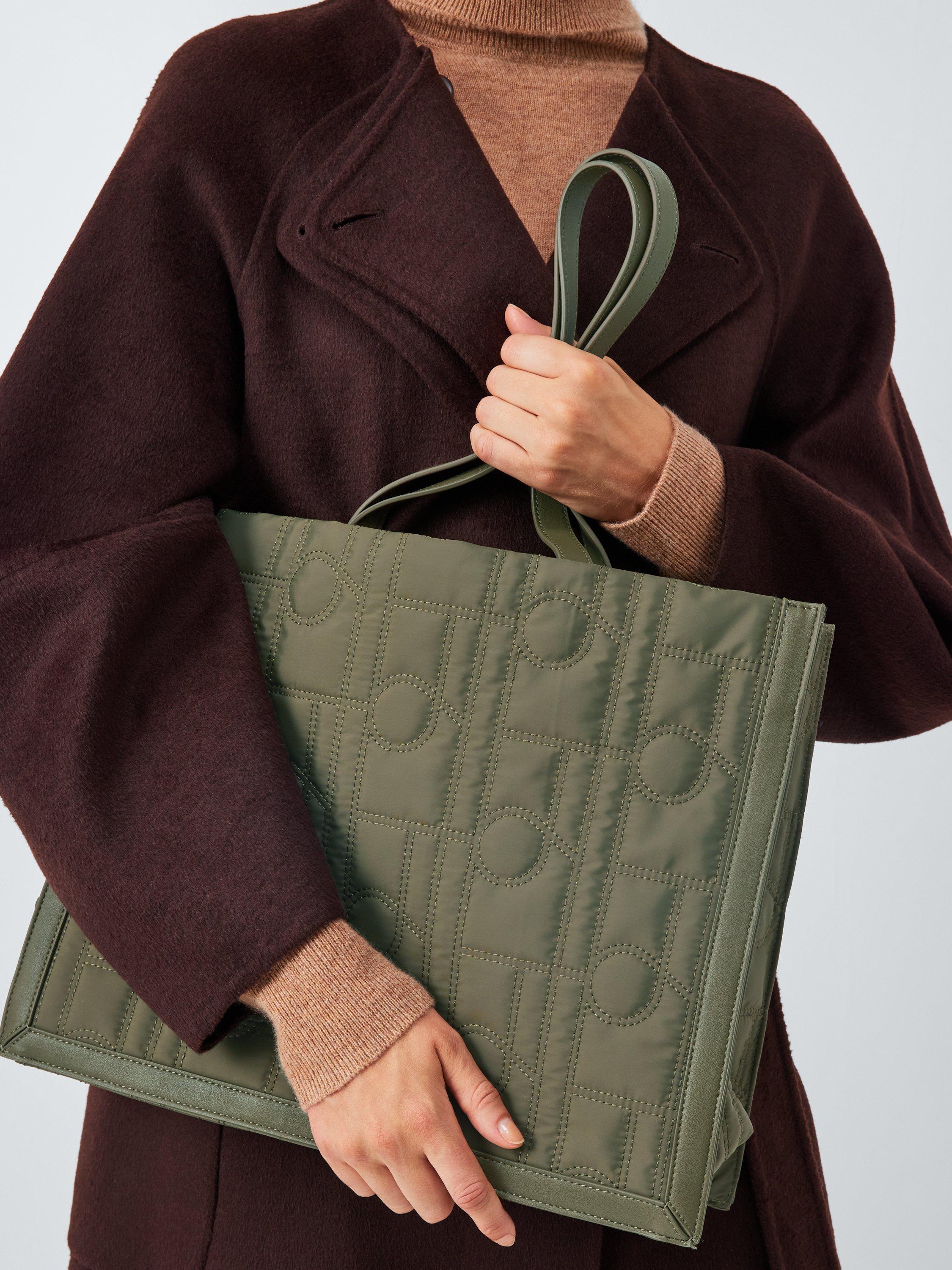 Product image 3 of 6, which shows John Lewis Quilted Logo Tote Bag, Khaki