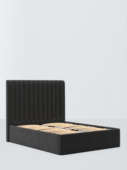 John Lewis Fleur Ottoman Storage Upholstered Bed Frame, Double, Brushed Tweed Charcoal