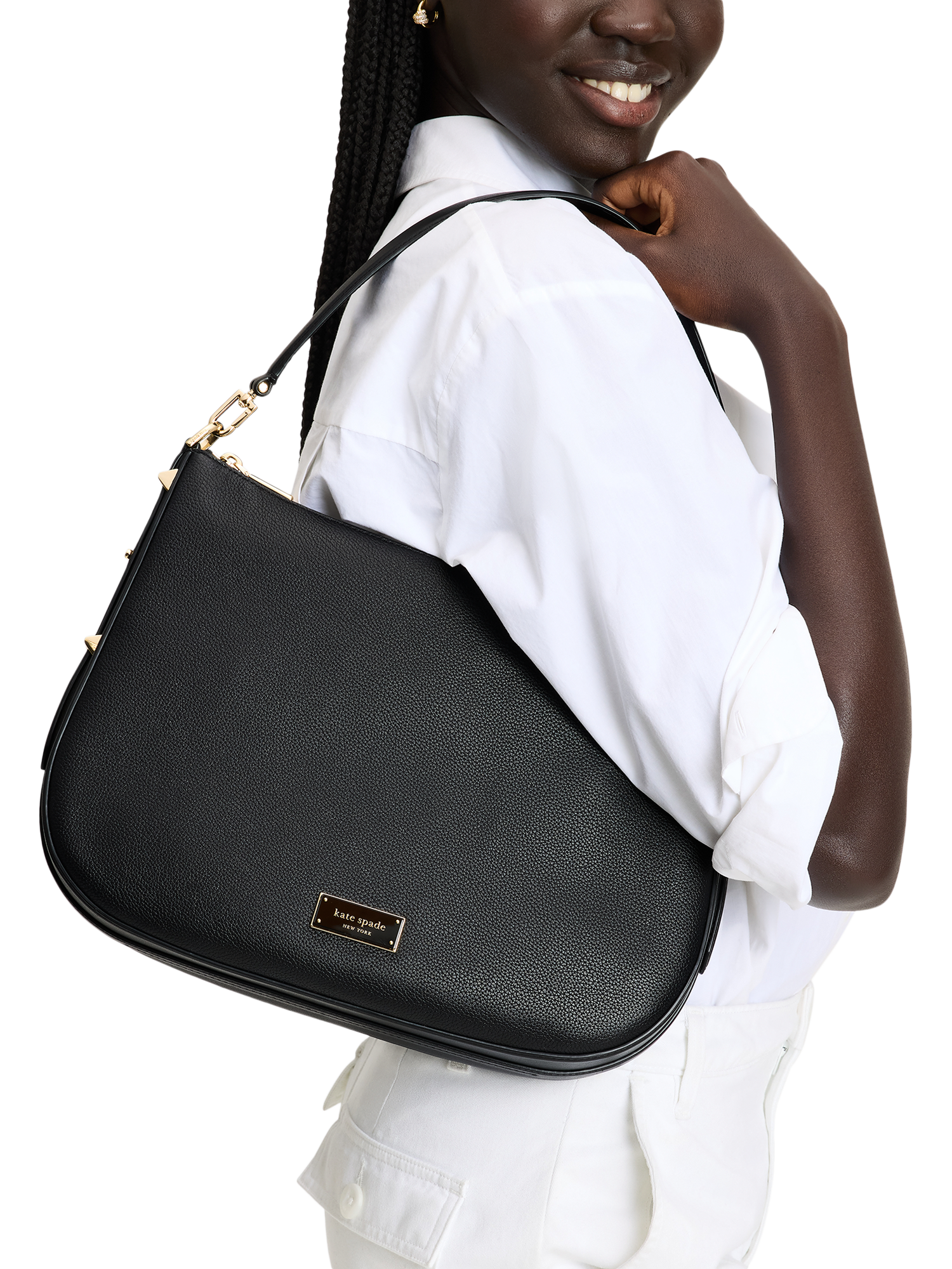 Product image 5 of 5, which shows kate spade new york Liv Pebble Leather Large Hobo Bag, Black