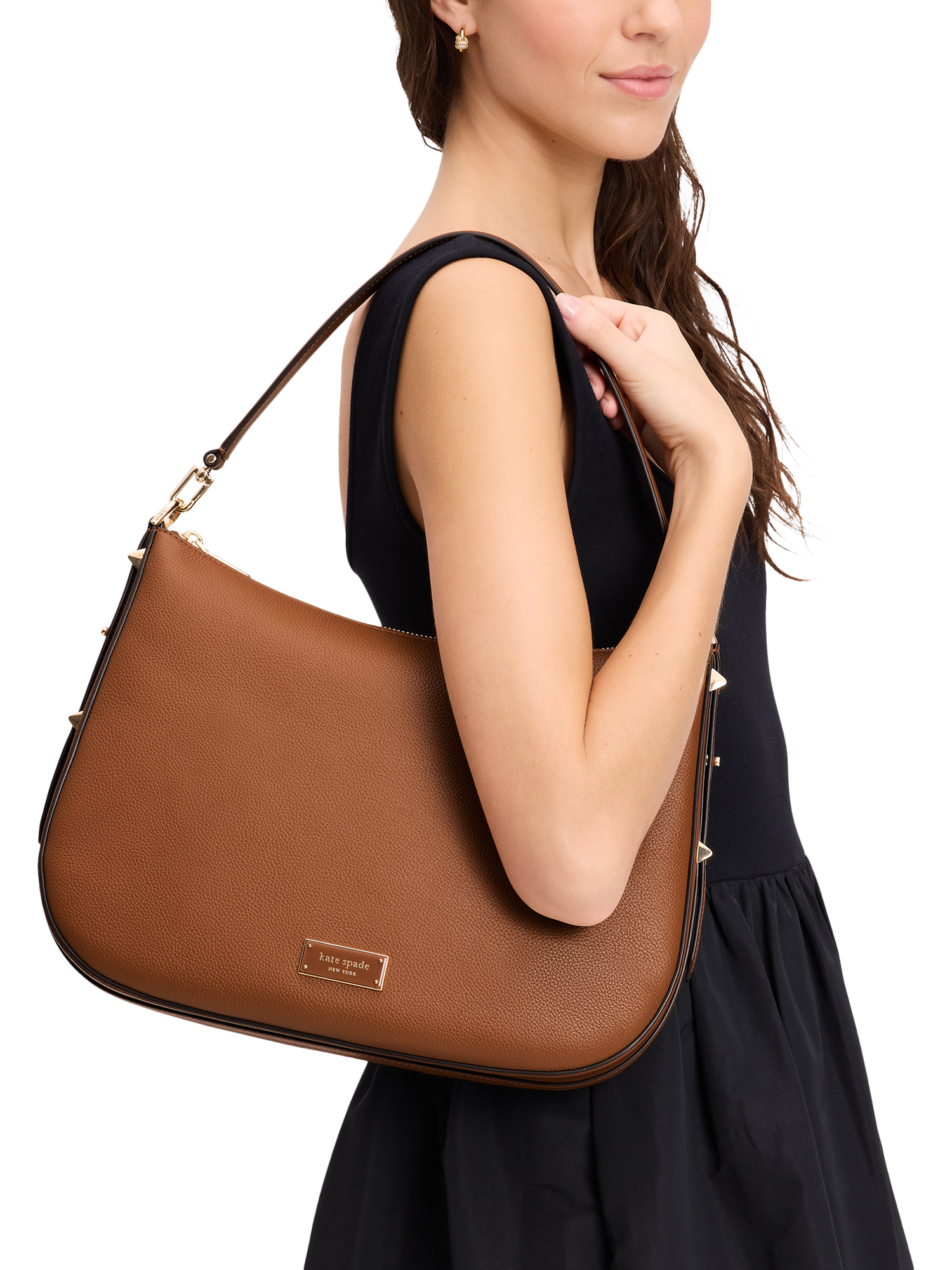 Product image 5 of 6, which shows kate spade new york Liv Pebble Leather Large Hobo Bag, Brown