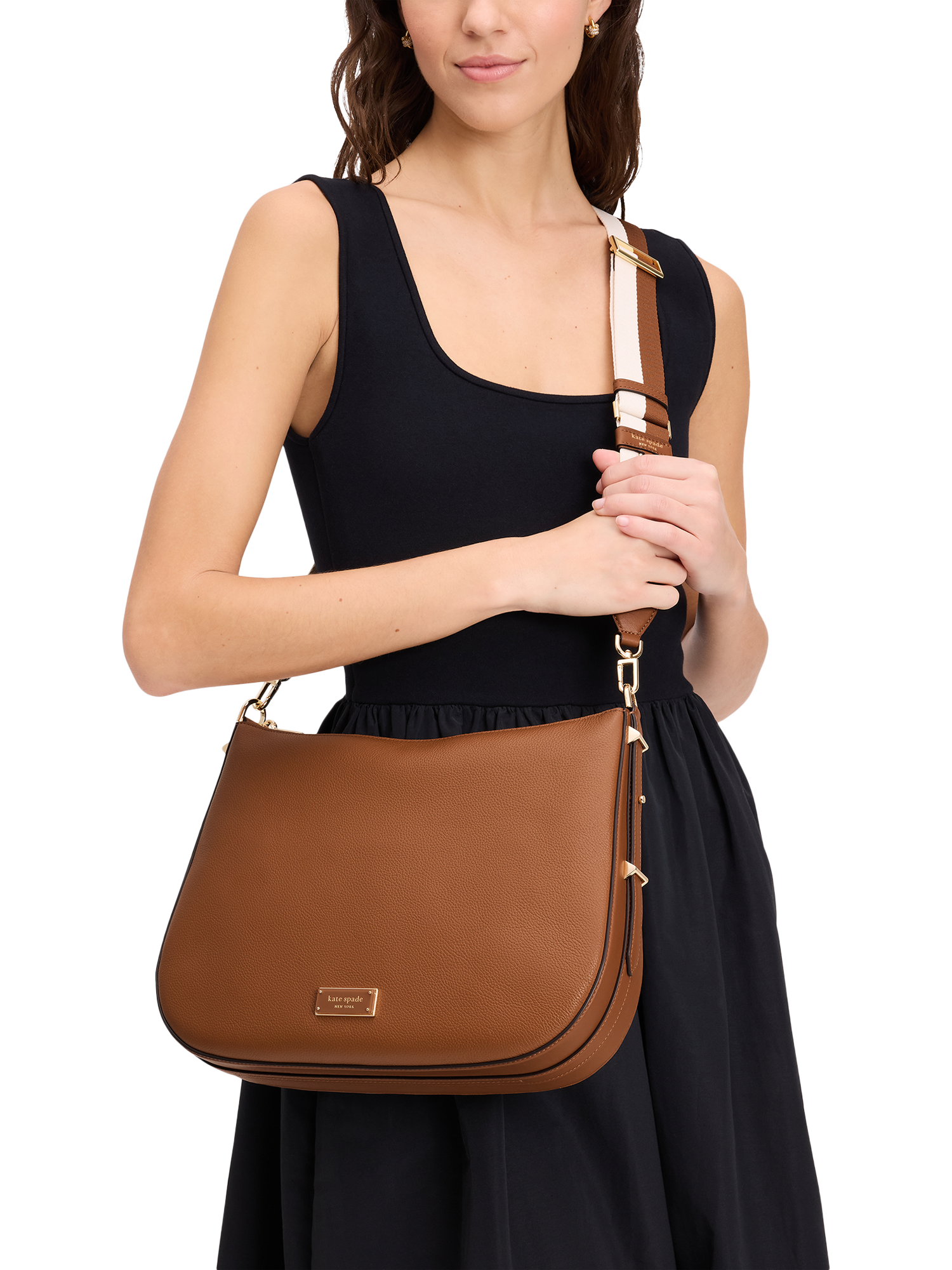 Product image 6 of 6, which shows kate spade new york Liv Pebble Leather Large Hobo Bag, Brown