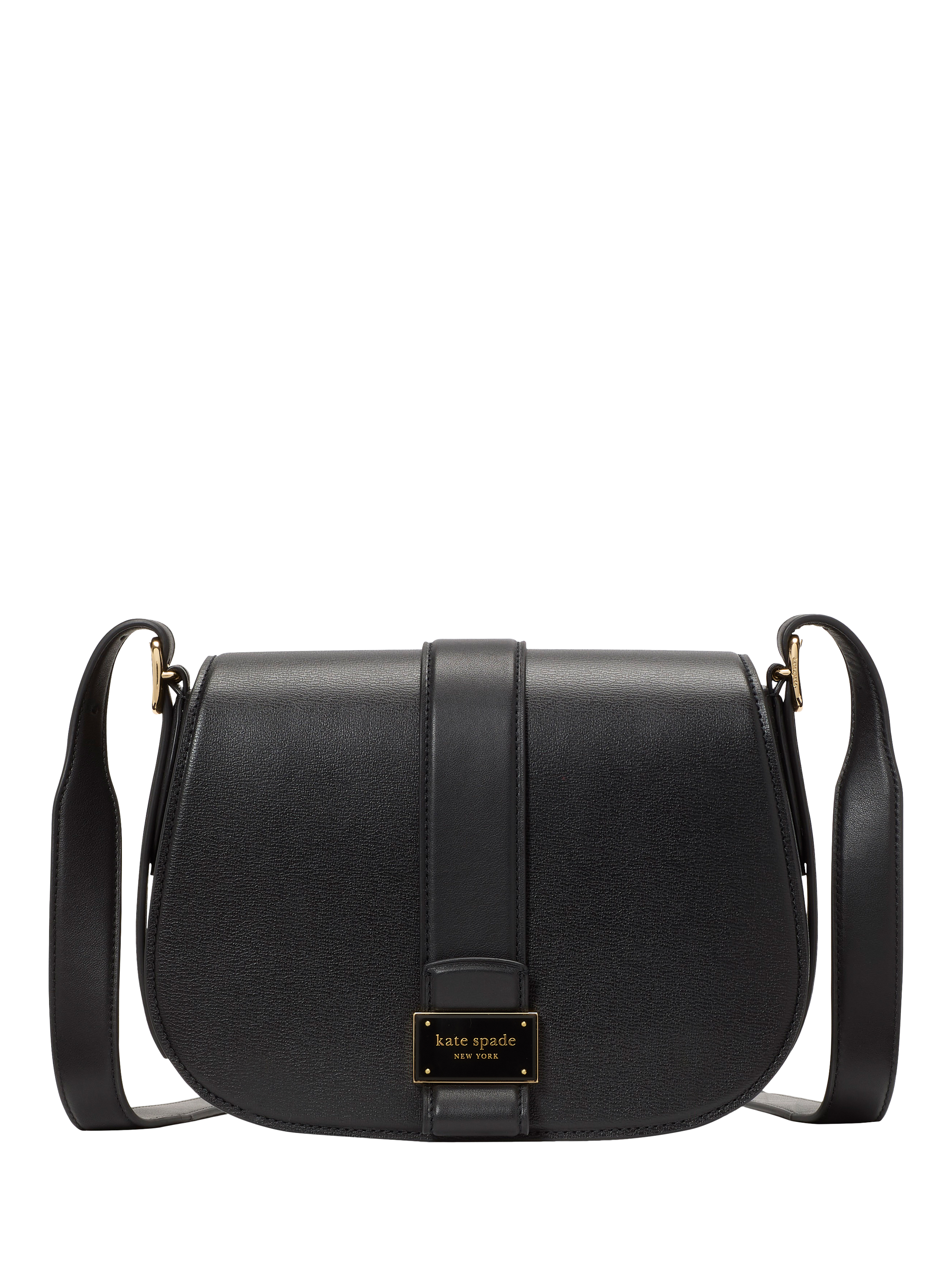 Product image 1 of 4, which shows kate spade new york Nouveau Crossbody Leather Saddle Bag, Black