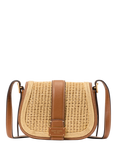 kate spade new york Nouveau Leather Raffia Mini Saddle Bag, Brown/Multi