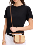 kate spade new york Nouveau Leather Raffia Mini Saddle Bag, Brown/Multi