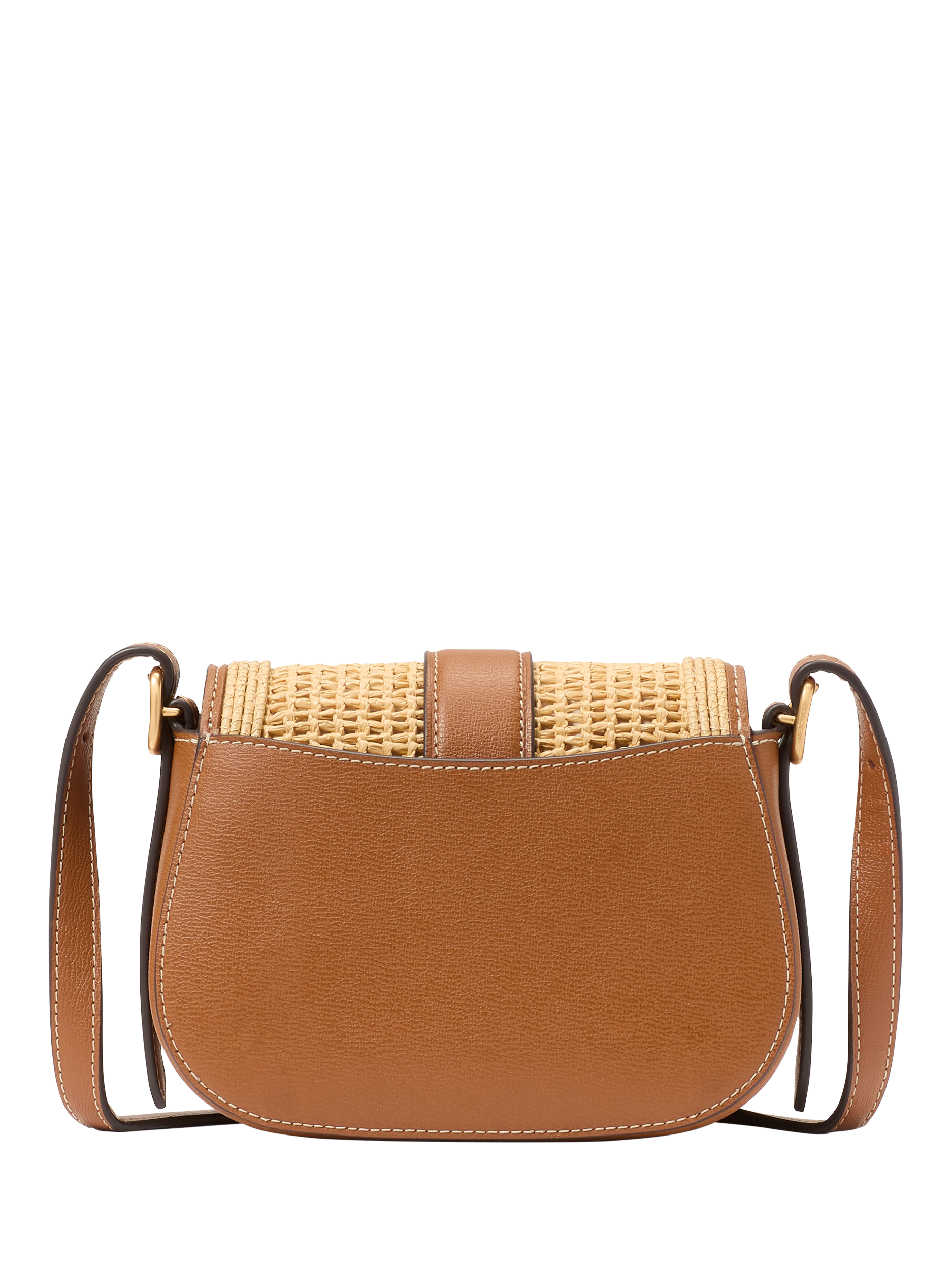 Product image 3 of 5, which shows kate spade new york Nouveau Leather Raffia Mini Saddle Bag, Brown/Multi
