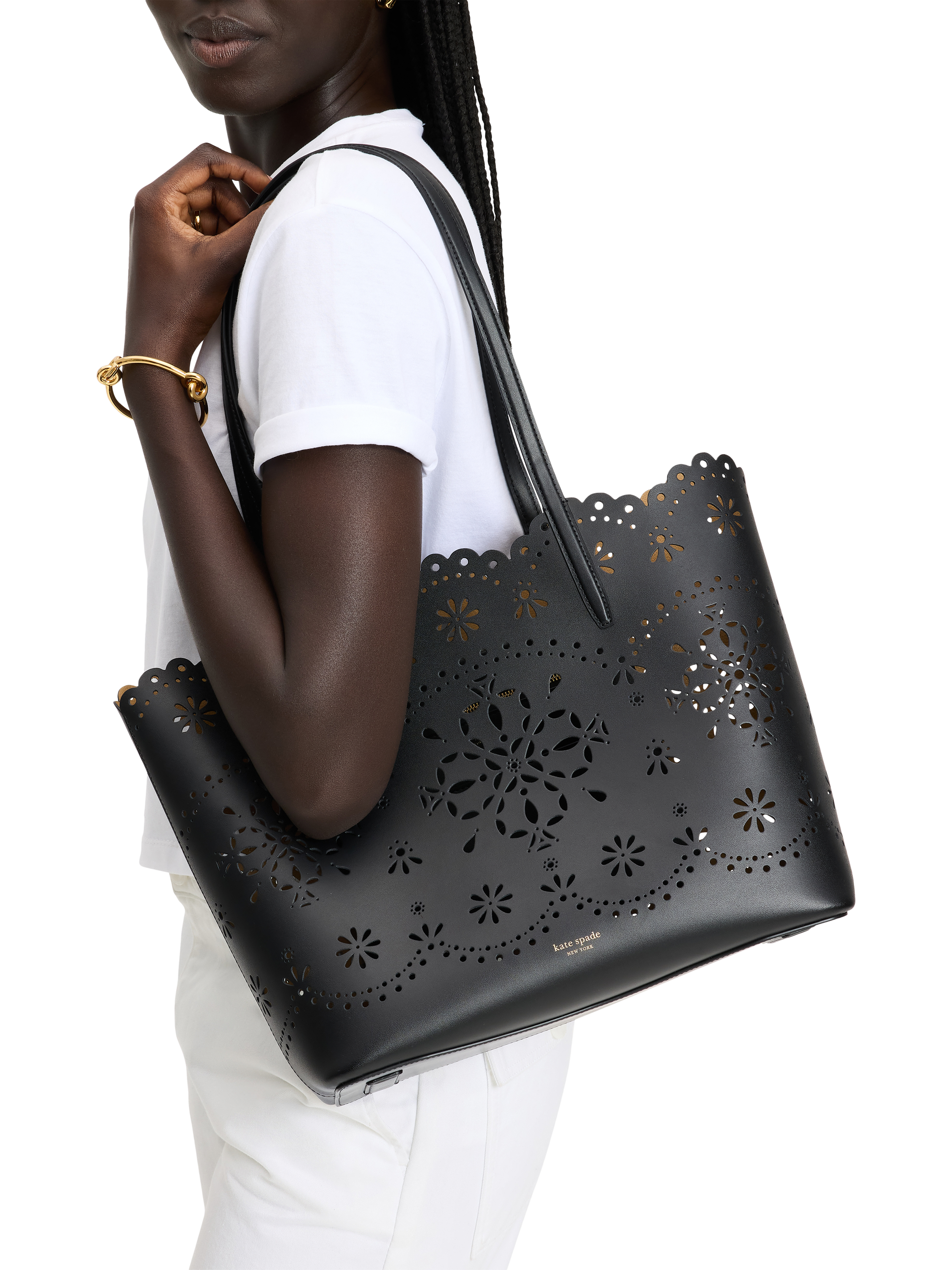 Product image 2 of 5, which shows kate spade new york Spade Flower Jacquard Large Tote Bag, Black